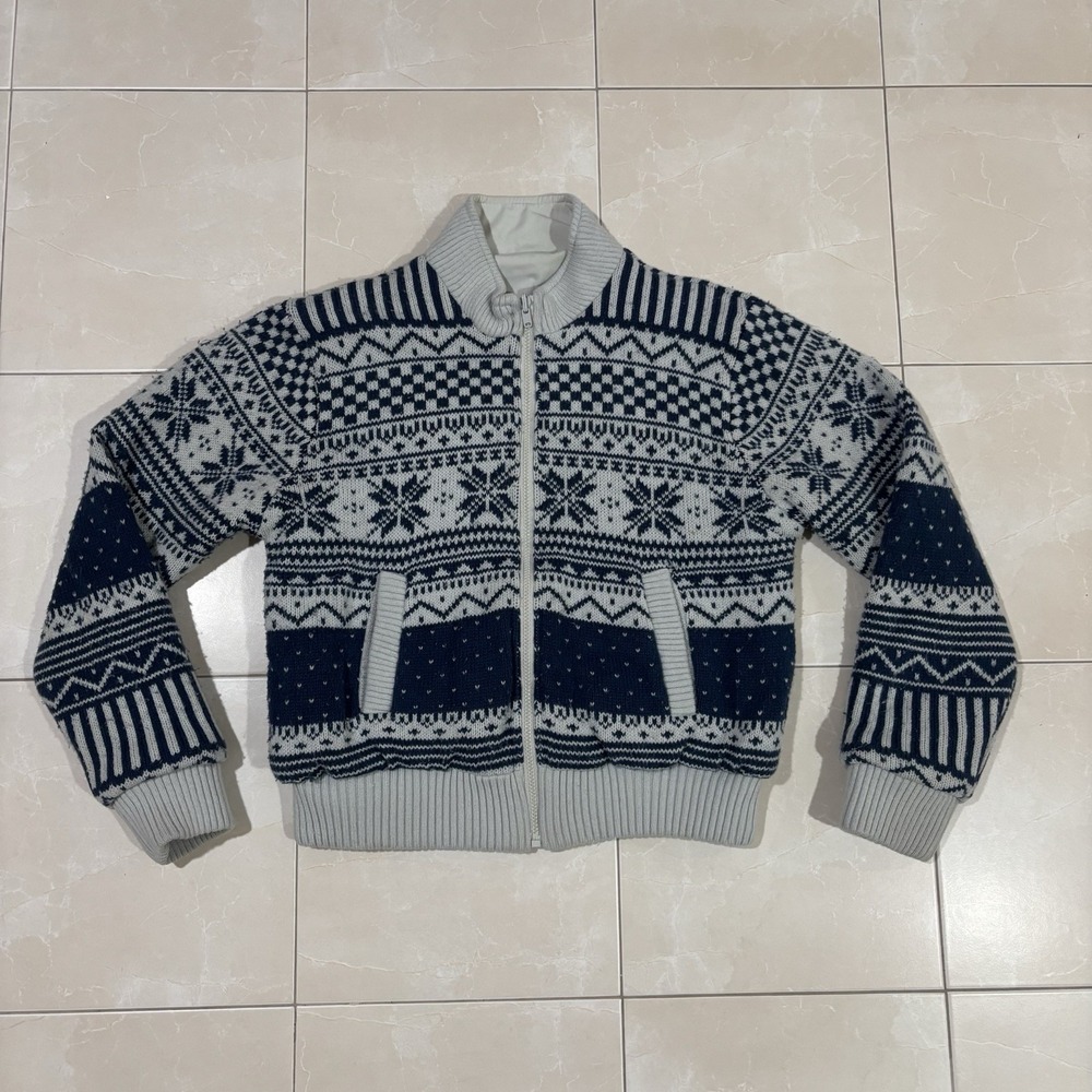 Vintage Chore Coat Barn Jacket Winter Pattern Zip Women's S Aztec Snowflake 90s